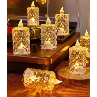 Realistische und helle batteriebetriebene flammenlose LED-Teelichter, Kristall, elektrische künstliche Kerzen für Halloween, Valentinstag, Hochzeiten, Weihnachten, Party, Festivals, Dekoration, in