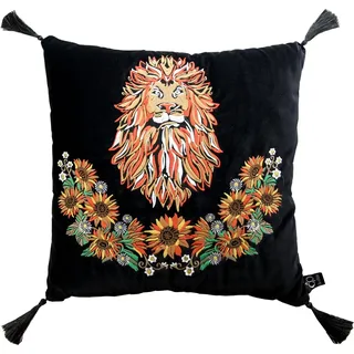 Casa Padrino Luxus Deko Kissen mit Troddeln Löwe Schwarz / Schwarz 45 x 45 cm - Feinster Samtstoff - Luxus Qualität
