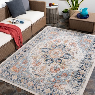 Surya Safi Vintage Teppich - Teppich Wohnzimmer, Esszimmer, Flur, Rugs Living Room - Boho Teppich Orientalisch Style, Kurzflor Carpet - Bunter Teppich Blau, Rost 120x170cm