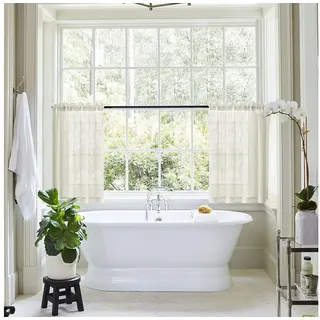 Jibenhome Scheibengardine Kurze Gardinen 2 Stück Transparent Leinen Vorhang, Stangendurchzug, Einfarbig Volant Gaze, Voile