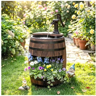 Outsunny Gartenbrunnen Zierbrunnen Tannenholz Natur Ø27 x H59 cm