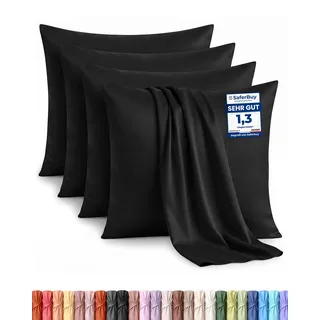 Utopia Bedding Kissenbezug 4er-Set 80 x 80 cm, Hotelverschluss, Schwarz | 100% Gebürstete Mikrofaser, OEKO-Tex-zertifiziert, knitterfrei und farbecht, Kissen nicht enthalten