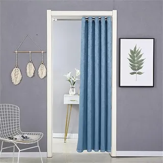Türvorhang, Verdunkelungsvorhang Für Haus Für Fenster Und Türen, Thermoisolierung, Vorhang Für Haus Und Dekoration Mit Teleskopstange, Blau, 120200cm