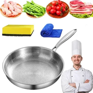 Generisch Titaniumpro Pfanne 26/28/30cm, Titan Bratpfanne Unbeschichtet, Pfanne Aus Reinem Titan, Antihaft Wabenpfanne, Bratpfanne Zum Kochen & Braten (28cm, Ohne Deckel)