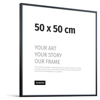 JUNOMI® Bilderrahmen 50x50 cm - Aluminium Metall Schwarz Matt - Schmaler Rahmen mit bruchsicherem Acrylglas - Moderner Posterrahmen für Fotos und Bilder