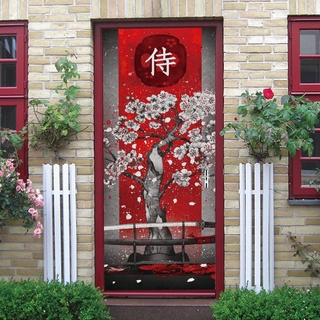 Tür tapeten 3d selbstklebend Japanischer Stil & Kirschblüten Türposter Türaufkleber Wasserdicht Abnehmbare Vinyl türfolie Fototapete diy Wandbild Wohnzimmer Schlafzimmer Kinderzimmer B85 x H205cm
