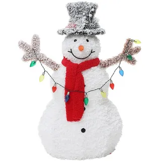 Hometopia Led-Schneemann, Weiß, Textil, Formgebogen, 69x90x34 cm, Dekoration, Weihnachtsdekoration