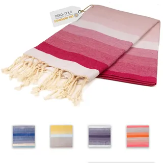 Sandrella | Hamamtuch | Recycelte Baumwolle | Sauna-, Strand-, Dusch-, Bade- & Yogatuch | 90x170cm | Verlauf – Weiß/Pink/Rosa
