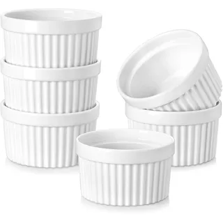 MALACASA, Serie Ramekin, Creme Brulee Schälchen 6er Set, 320ml Souffle Förmchen zum Backen, Souffleeförmchen Backofenfest, Ofenfeste Creme Brulee Schalen, Mini Auflaufform 10,6x6cm Weiß
