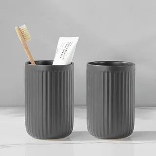 Grau Streifen Zahnputzbecher Keramik Set, Zahnbürstenhalter für Elektrische Zahnbürste Zahnbürste und Zahnpasta, Kinder Toothbrush Holder, Zahnbü