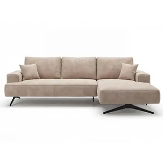 GRAINGOLD Eckcouch Velours 3-Sitzer Beige