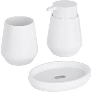 Baroni Home 3-teiliges Badezimmer-Set aus robustem Kunststoff, modernes Badezimmer-Set, bestehend aus Spender, Becher und Seifenschale, (weißes Badezimmer-Set)