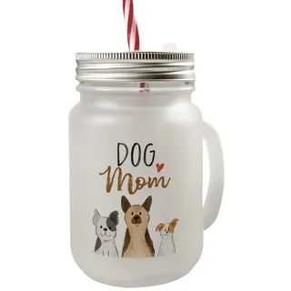Dog Mom Mason Jar Henkel Trinkglas mit Deckel mit Spruch