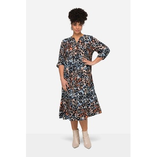 MIAMODA Midikleid Maxikleid A-Linie Leomuster Tunika-Ausschnitt bunt 54