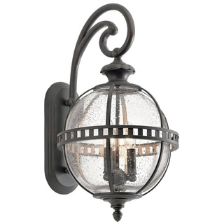 Licht-Erlebnisse Außen-Wandleuchte BONHAM, ohne Leuchtmittel, Wandleuchte außen IP44 E14 Braun Glas Metall Vintage Außenleuchte Wand braun|bunt|grau