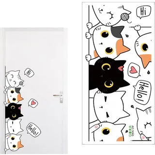 EYVRPAU Türaufkleber Katze Cartoon Wandsticker für Kinderzimmer Schlafzimmer Raumdekoration Home Decoration bemalte Tiere