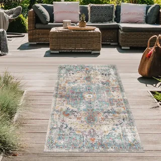 CARPETIA In- & Outdoor Teppich Vintage Türkis Rost Sand 80x300 cm
