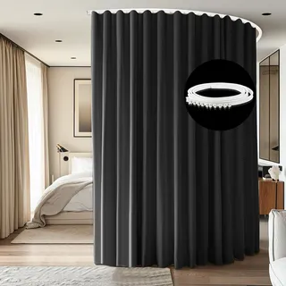 cbsroro Raumteiler, Deckenmontage, Schienensets, extra breit, Verdunkelungsvorhang, flexible Schienen für Schlafzimmer, Privatsphäre, Trennwand, 1 Paneel schwarzer Vorhang und weiße Schiene, B 2,5 x H