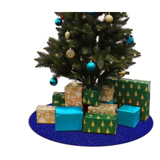 Primaflor - Ideen in Textil Weihnachtsbaum-Unterlage Glimmer Rund - Blau, 50 cm Durchmesser, Tannenbaum-Bodenschutzmatte, Glitzer Event-Teppich