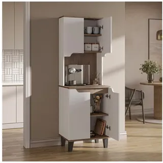 Roomart Küchenbuffet DEFNE mit Nische Kaffeebar Mikrowellenschrank Vorratsschrank, 5 Farben Offene Nische für Kaffeemaschine, 4 Türfächer beige