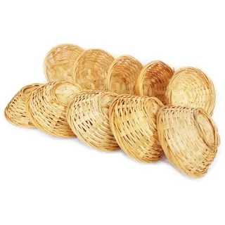 Lashuma 10er Set Bambuskörbchen, Geflochtene Dekokörbe, Leere Aufbewahrungskörbchen Rund 10x4 cm zum Beschenken
