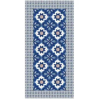 micasia Vinylteppich nass abwischbar Muster Bodenschutz - Made in Germany - Teppich Fliesenoptik 2,2mm dünne Vinyl Bodenmatte blau Küche Flur trittsichere Matte 4871 (70x140cm)