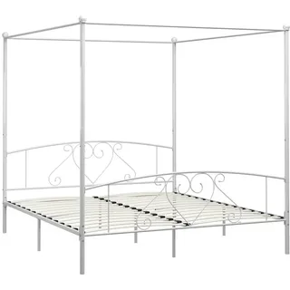 vidaXL Himmelbett Bett Bettgestell Doppelbett Metallbett Bettrahmen Lattenrost Schlafzimmerbett Schlafzimmermöbel Ehebett Weiß 180x200cm