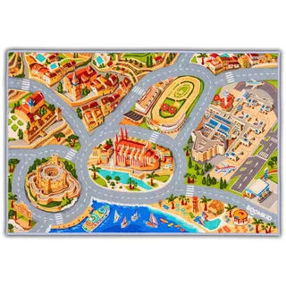 BOOMKID® • Lernen & Spielen • Straßenteppich Mallorca handgezeichnet • 150x100cm • Oeko-TEX & TÜV • Autoteppich Kinderteppich Spielteppich Jungs Mädchen Auto Junge Autos