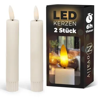 LED Stabkerze 2er indoor mit Timer Funktion - 6 Stunden - Weiß - 12,5cm Höhe für 2,2cm Durchmesser / 2 AAA Batterien notwendig - Stabkerze LED b... - Beige