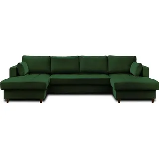 lisa design Anna, Wohnlandschaft U-form 7-sitzer mit Schlaffunktion und Bettkasten, aus Samt - Grün