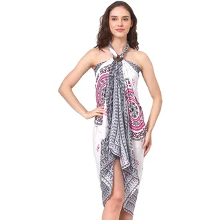 SAIVONA Sarong Pareo Damen Mandala Fransen Viskose Strandtuch Wickeltuch Wickelrock Strandrock Wickeltuch Bikini Cover Up für Badeanzug - Elefant Indien Boho - Einheitsgröße
