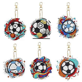 Diamond Painting Schlüsselanhänger, 6 Pcs Fußball Diamant Malerei Schlüsselanhänger 5D DIY Diamond Painting Schlüsselanhänger Crystal Strass Mosaik Diamant Handwerk Anhänger für Damen Herren Tasche