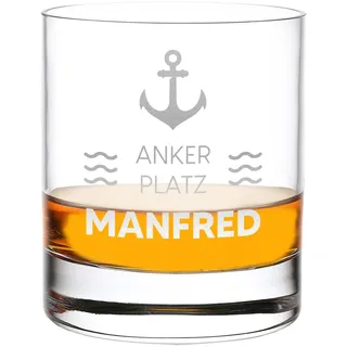 Whisky Glas 315 ml personalisiert mit Gravur - Trinkglas mit Namen - geeignet für Vodka, Rum und Bourbon - die perfekte Geschenkidee für Männer - Genießer Geburtstagsgeschenk - Motiv Ankerplatz