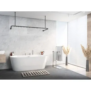 ALU DUSCHVORHANGSTANGE WEISS SCHWARZ SILBER GLÄNZEND 70x165x70 CM BARRIEREFREI PASSEND FÜR BADEWANNE, U-FORM, INKL. DECKENHALTERUNGEN, INKL. RINGE (Schwarz)