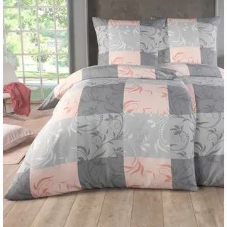 Kuscheli Bettwäsche 2x 135x200 + 2x 80x80 cm atmungsaktiver Bettbezug, moderne Designs, Für Allergiker geeignet, pflegeleicht, angenehm weicher Stoff grau|rosa