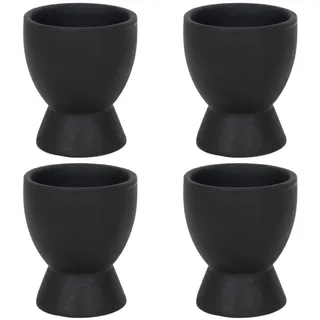 Home4You Eierbecher - H 8 cm - Schwarz matt - Steingut - 4er Set
