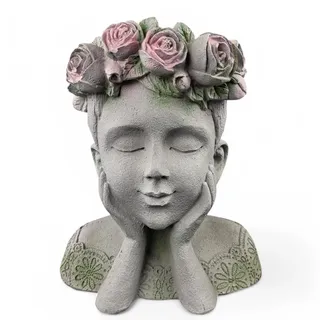 GMMH Schwere Gartenfigur, Gartenstatue mit Blumentopf (630-11) Römische Skulptur Steinfigur Steinbüste Dekofigur Griechische Statue aus Steinguss für Außenbereich, Wetterfest Gartendekoration