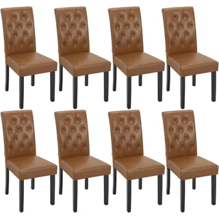 WOLTU Esszimmerstühle 8er Set, gepolstert mit hoher Rückenlehne Holzbeinen | Küchenstühle mit Kunstleder-Bezug, für Esszimmer Küche Wohnzimmer, Braun