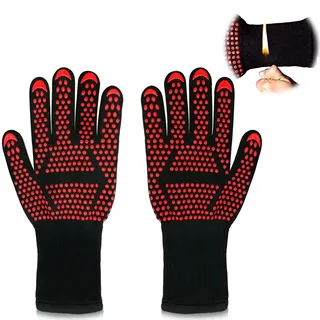 Ofenhandschuhe, feuerfeste Grillhandschuhe, schnittfeste Handschuhe, 800 °C, hitzebeständige Handschuhe, rutschfeste Silikon-Ofenhandschuhe, Küchensichere Kochhandschuhe für Ofenhandschuhe, Grillen,