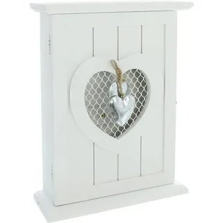 Famanu Schlüsselbox Silver Heart - Holz, Weiß, Landhausstil