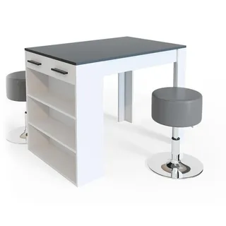 Vicco Repose, Stehtisch Loungetisch Tresentisch Tisch Küchentisch Regal mit 2 Hockern