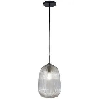 Luce Ambiente Design LED Pendelleuchte mit Rillenglas Lampenschirm Ø 21cm, Leuchtmittel dimmbar, LED wechselbar, Warmweiß, Retro Hängelampe einflammig 70er Style hängend für Esstisch-Lampe schwarz
