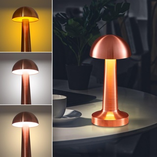 Eaxus® Aufladbare Mushroom Lampe - Schöne Deko LED Tischlampe kabellos in Pilzform - für Wohnzimmer, Schlafzimmer & Co | USB-Kabel und Akku, Kupferfarben