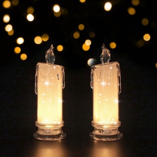 Morofme Schatten LED flammenlose Kerze 2pcs batteriebetriebene LED-Säule Kerzen Kristall LED-Kerze Licht mit realistischen Flamme Licht Schreibtischlampe für Valentinstag romantische Weihnachten Dekor