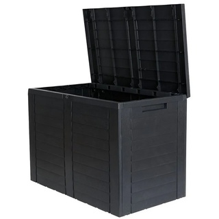 Dynamic24 Balkon Auflagenbox Holz Optik Gartentruhe Auflagen Kissenbox Balkon Box Truhe | Schwarz
