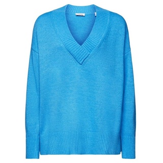 Esprit V-Ausschnitt-Pullover Pullover mit V-Ausschnitt aus Wolle-Kaschmir-Mix blau
