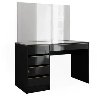 Vicco Schminktisch Sherry Schwarz Hochglanz Gold 120 x 75 cm 5 Schubladen Spiegel