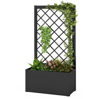 KOMFOTTEU Blumenkasten, Pflanzenbeet mit Rankgitter, mit Sichtschutz schwarz