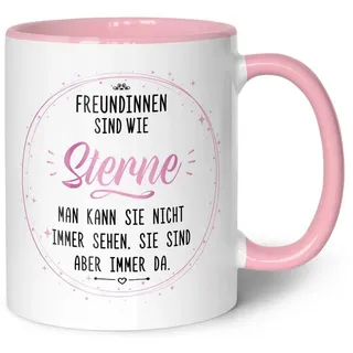 GRAVURZEILE Tasse bedruckt mit Spruch - Freundinnen sind wie Sterne - Geschenk für Sie, Farbe: Rosa rosa