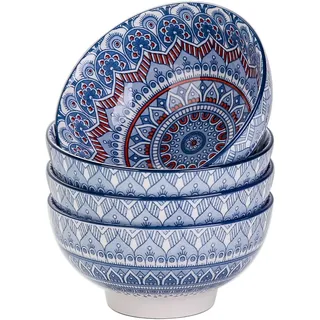 Tafelservice Müslischalen Porzellan, vancasso MANDALA Serie 4 teiliges Schalen Set, Müslischüssel, Müsli Schale, Dessertschale, Eisschale, böhmischer Stil, 650 ml